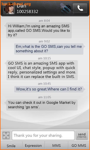 GO SMS Pro simple dark theme screenshot