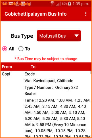 Gobichettipalayam Bus Info screenshot