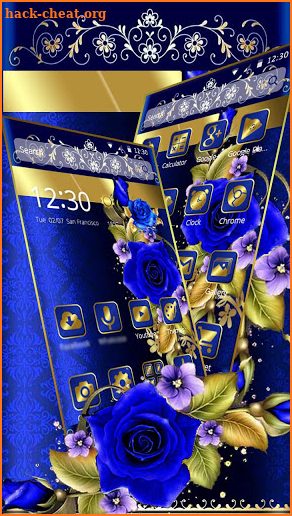 Gold and Blue Flower Theme screenshot