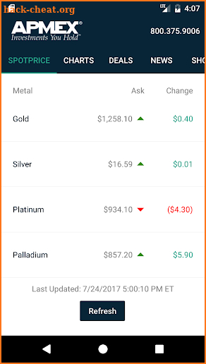 Gold & Silver Spot Prices at APMEX screenshot