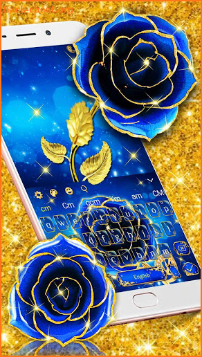 Gold Blue Rose Beautiful Keyboard Theme screenshot