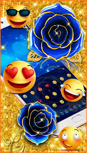 Gold Blue Rose Beautiful Keyboard Theme screenshot