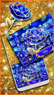 Gold Blue Rose Crystal Keyboard Theme screenshot