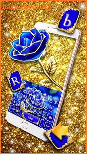 Gold Blue Rose Crystal Keyboard Theme screenshot