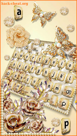 Gold Pearls Diamond Butterfly Keyboard Theme screenshot