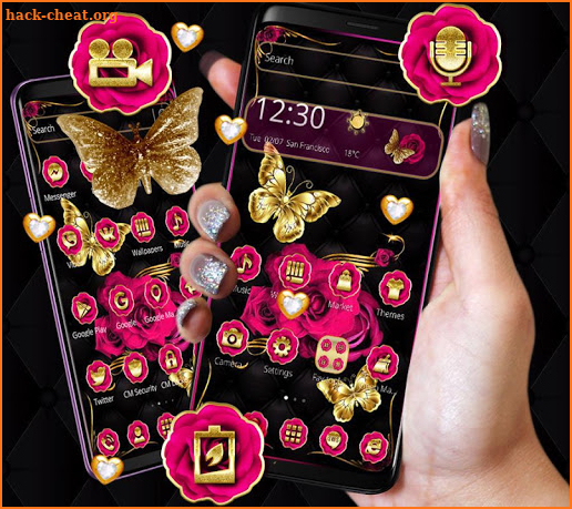 Gold Pink Rose Butterfly Theme screenshot