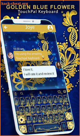 Golden Blue Flower Keyboard Theme screenshot