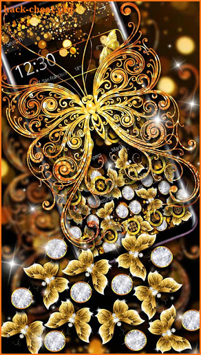 Golden Glitter Butterfly Gravity theme screenshot