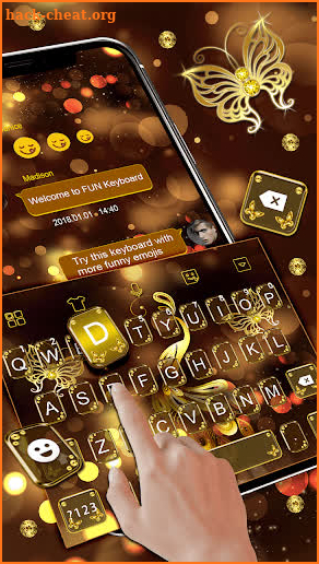 Golden Glitter Butterfly Theme Keyboard screenshot