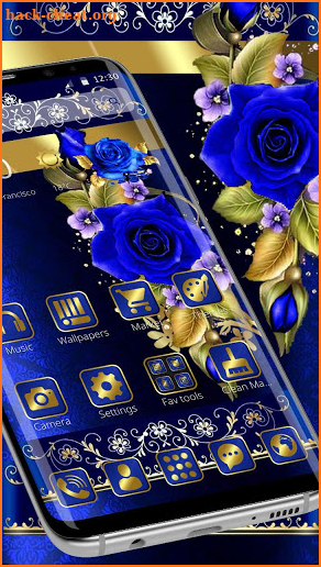 Golden Luxury Blue Flower Theme screenshot