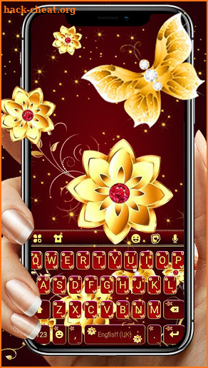 Golden Red Flowers Keyboard Background screenshot