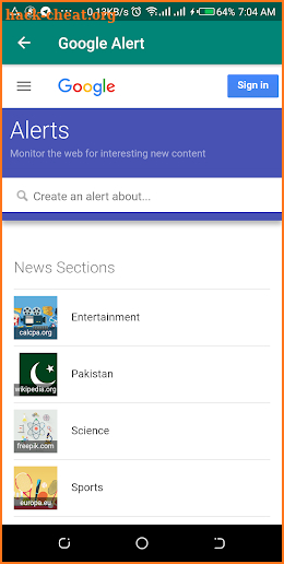 Google Alert App screenshot