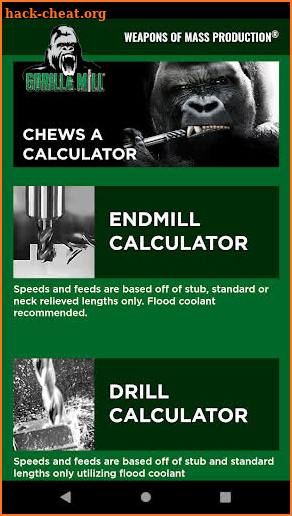 Gorilla Mill Speeds and Feeds Calculator screenshot