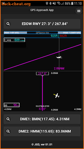GPS ILS DME Approach (HSI, CDI, Glidepath) screenshot