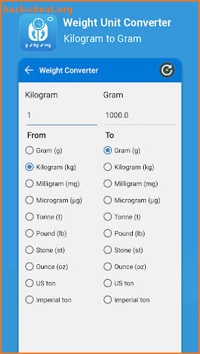 Gram , Kg ,Tons, Milli gram : Weight Convertor screenshot