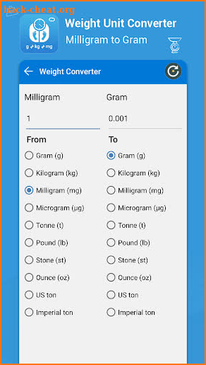 Gram , Kg ,Tons, Milli gram : Weight Convertor screenshot