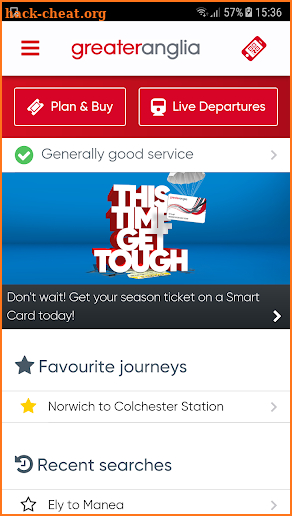 Greater Anglia Tickets and Times screenshot