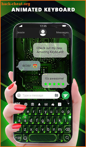 Green Light Cyber Circuit Wallpaper and Keyboard screenshot