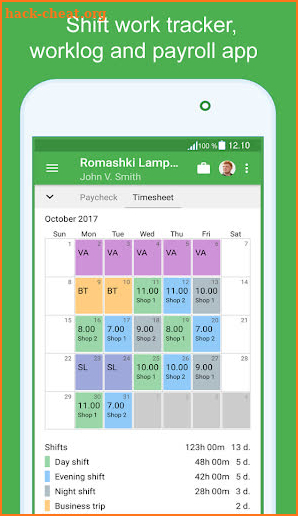 Green Timesheet - shift work log and payroll app screenshot