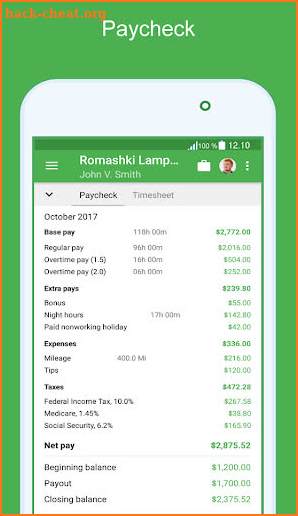 Green Timesheet - shift work log and payroll app screenshot