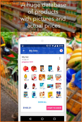 Grocery list with photos and prices screenshot