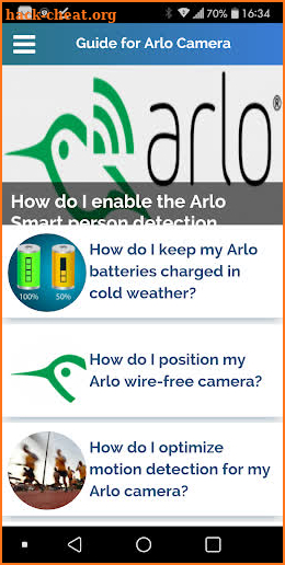 Guide for Arlo cameras screenshot