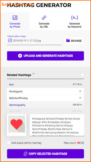 Hashtag Generator for Instagram screenshot