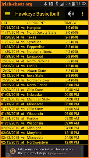 Hawkeye Basketball Schedule screenshot