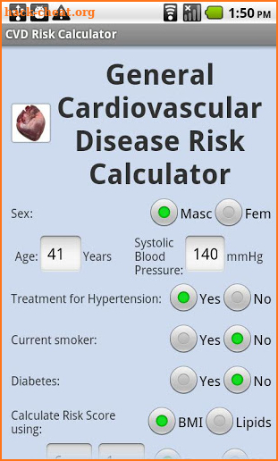 Heart Age Calculator screenshot