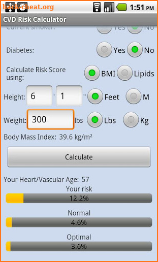 Heart Age Calculator screenshot