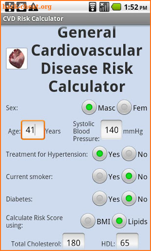 Heart Age Calculator screenshot