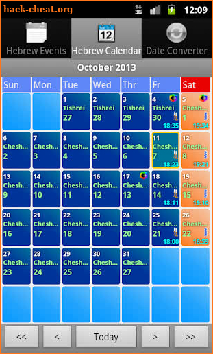 Hebrew events calendar screenshot