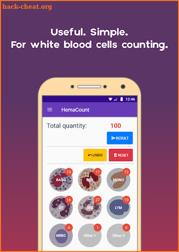 HemaCount: white blood cell counter, hemogram file screenshot