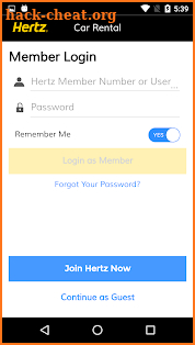Hertz RentACar screenshot