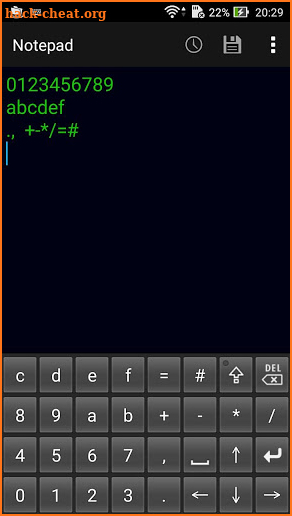 Hexadecimal numeric keypad screenshot
