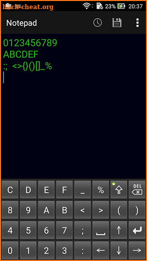 Hexadecimal numeric keypad screenshot