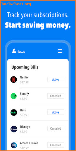 Hiatus Budget, Subscription and Bill Tracker screenshot