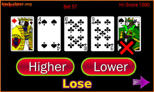 Higher or Lower Pro card game screenshot