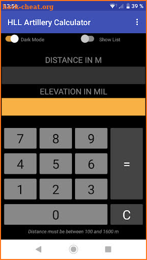 HLL Artillery Calculator screenshot