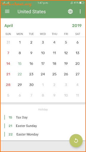 Holiday Calendar 2019 screenshot