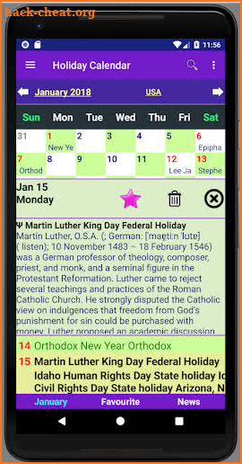 Holiday Calendar 2020 screenshot