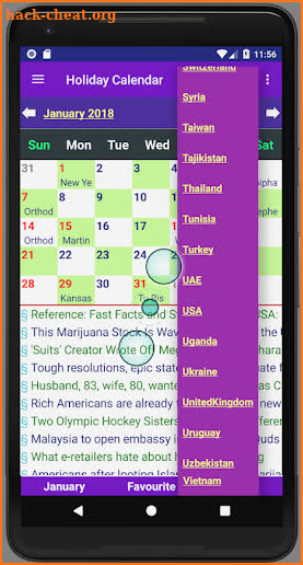 Holiday Calendar 2020 screenshot