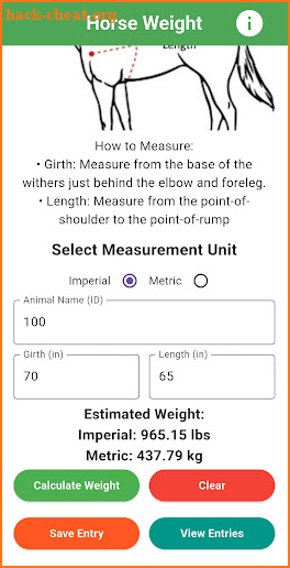 Horse Weight Calculator screenshot