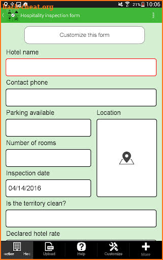 Hospitality inspection screenshot