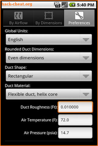 HVAC Duct Sizer screenshot