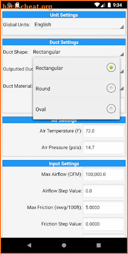 HVAC Duct Sizer Plus screenshot