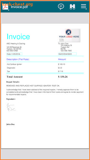 HVAC Flat Rate Invoice screenshot