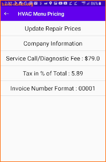 HVAC Flat Rate Menu Pricing & Invoicing App screenshot