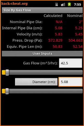HVAC Pipe Sizer - Gas Low screenshot