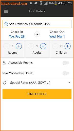 Hyatt Hotels screenshot